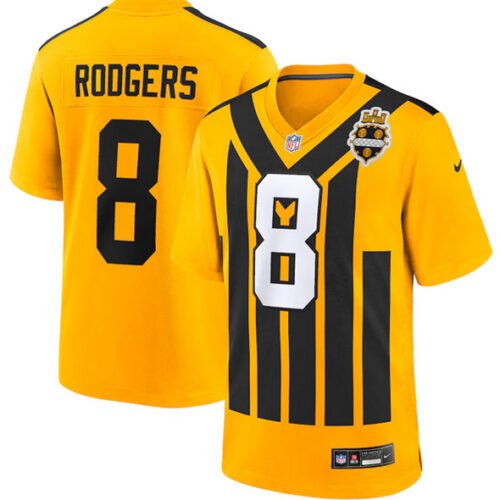 Gold Pittsburgh Steelers #8 Aaron Rodgers 1933 Throwback Alternate Football Stitched Football Game Jersey - PSJ197