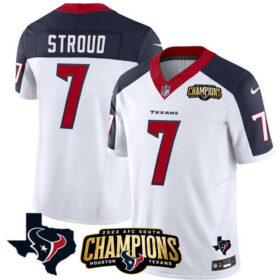 White/Navy Houston Texans #7 C.J. Stroud 2023 F.U.S.E. AFC South Champions Patch And Team Logo Patch Vapor Untouchable Limited Stitched Football Jersey - HTJ238