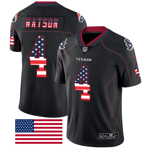 Nike Texans #4 Deshaun Watson Black Stitched NFL Limited Rush USA Flag Jersey - HTJ271
