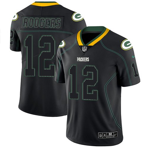 Nike Packers #12 Aaron Rodgers Lights Out Black Stitched NFL Limited Rush Jersey - GBJ249