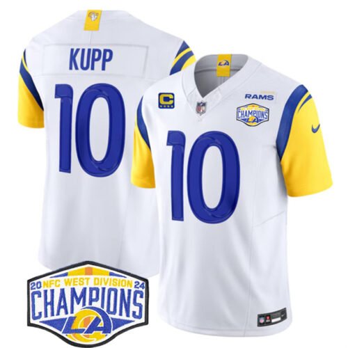 White Los Angeles Rams #10 Cooper Kupp 2024 NFC West Champions With 4-Star C Patch F.U.S.E. Vapor Untouchable Stitched Football Jersey - LAR390