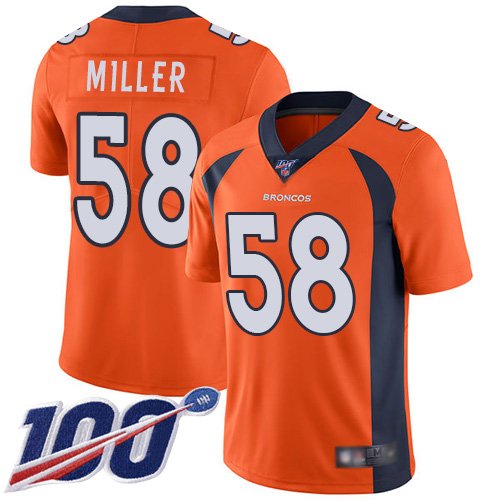 Nike Broncos #58 Von Miller Orange Team Color Stitched NFL 100th Season Vapor Limited Jersey