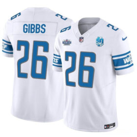 White Detroit Lions #26 Jahmyr Gibbs 2023 F.U.S.E. With Prem1ere Patch 90th Anniversary Vapor Untouchable Limited Stitched Football Jersey - DTL35