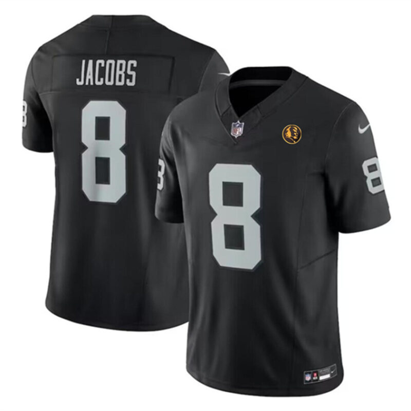 Black Las Vegas Raiders #8 Josh Jacobs 2023 F.U.S.E. With John Madden Patch Vapor Limited Stitched Football Jersey - LVR117