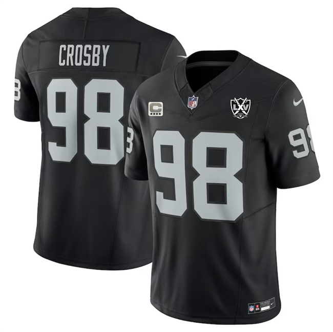 Black Las Vegas Raiders #98 Maxx Crosby 2024 F.U.S.E With 4-Star C Patch And 65th Anniversary Patch Vapor Stitched Football Jersey - LVR267