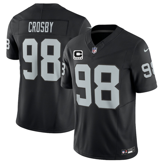 Black Las Vegas Raiders #98 Maxx Crosby 2025 F.U.S.E. With 4-Star C Patch Vapor Untouchable Limited Stitched Football Jersey - LVR221