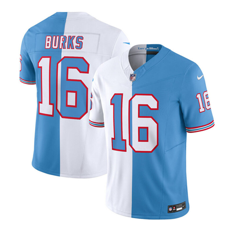 White/Blue Tennessee Titans #16 Treylon Burks 2023 F.U.S.E. Split Vapor Limited Throwback Stitched Football Jersey - TNT13