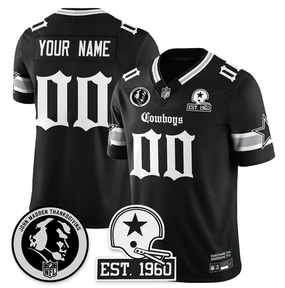 Black Dallas Cowboys Active Player Custom 2025 F.U.S.E. With John Madden Patch & Established In 1960 Patch Vapor Limited Stitched Football Jersey - DLC476