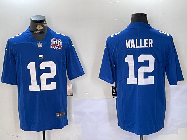 Blue New York Giants #12 Darren Waller With 100TH Season Patch Vapor Untouchable Limited Stitched Jersey - NYG75