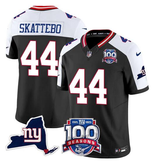 Black/White New York Giants #44 Cam Skattebo 2025 Draft F.U.S.E. 100th Season & State Patch Vapor Limited Stitched Football Jersey - NYG237