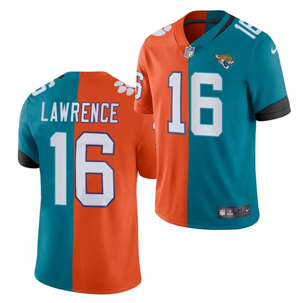 Teal & Orange Jacksonville Jaguars #16 Trevor Lawrence 2021 Draft Split Vapor Untouchable Limited Stitched Jersey - JVG22