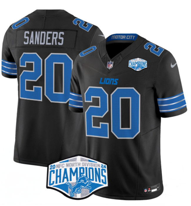 Black Detroit Lions #20 Barry Sanders 2024 NFC North Champions F.U.S.E. Vapor Limited Stitched Jersey - DTL32