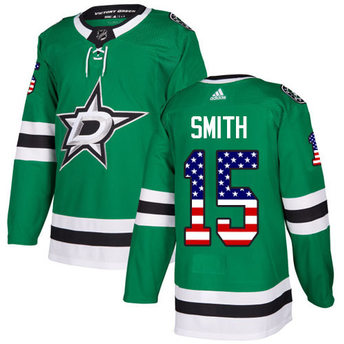 Adidas Stars #15 Bobby Smith Green Home Authentic USA Flag Stitched NHL Jersey - DLS150