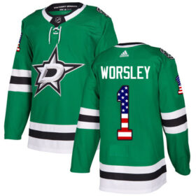 Adidas Stars #1 Gump Worsley Green Home Authentic USA Flag Stitched NHL Jersey - DLS52