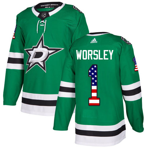 Adidas Stars #1 Gump Worsley Green Home Authentic USA Flag Stitched NHL Jersey - DLS52
