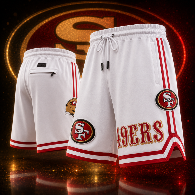 [White] San Francisco 49ers Classic Basketball Shorts - Embroidered - BKS03